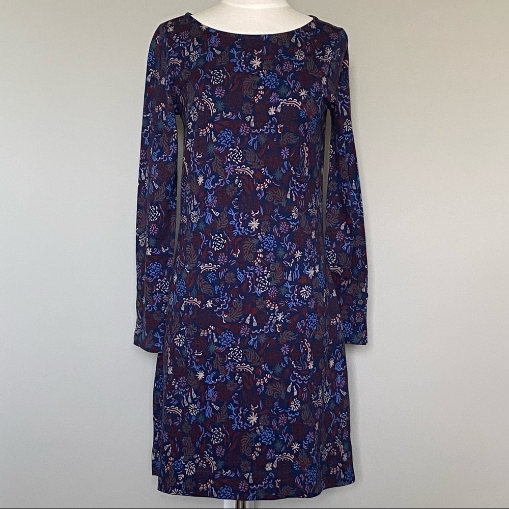 Hatley Navy Floral and Tassel Printed Long Sleeved Shift Dress, Small
